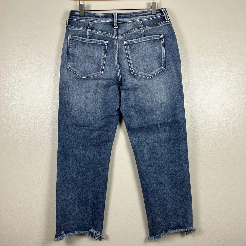 KanCan Women's 28 Jeans Blue High Rise Button Fly Distressed Raw Hem Boho
